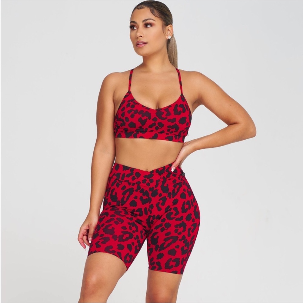 Leopard Print Red Bike Shorts